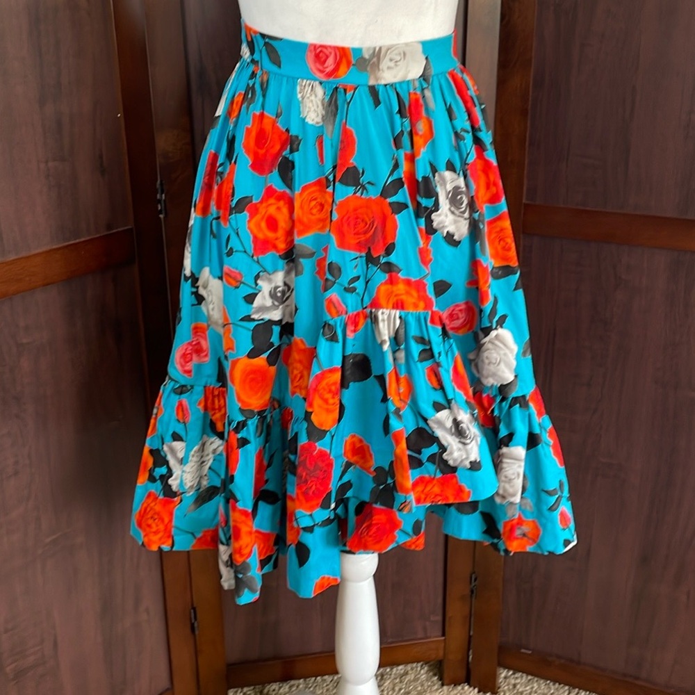 MSGM MILANO Floral-Print Ruffled Poplin Skirt. size 42